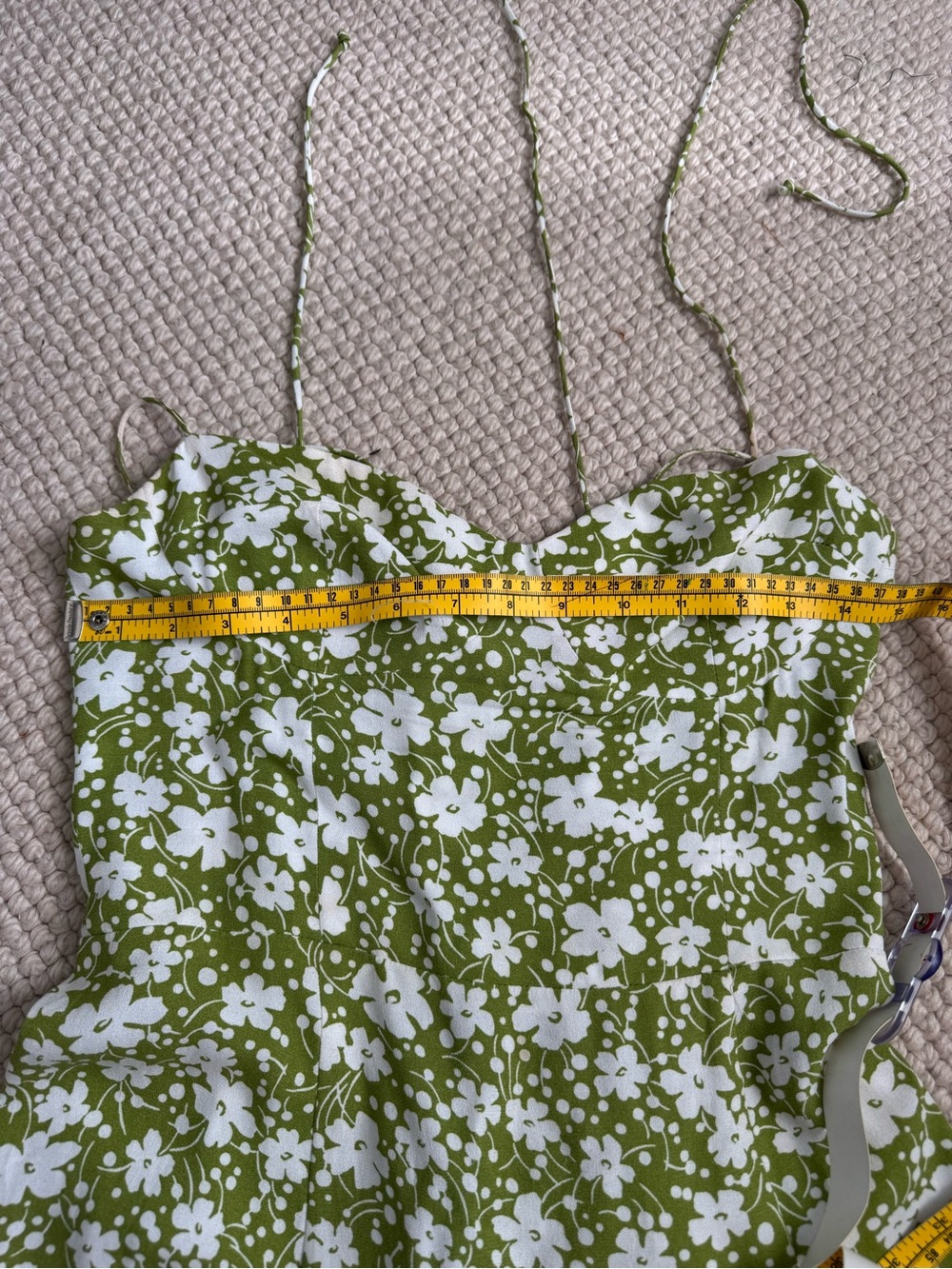 Reformation Olive Green and White Floral Tie-Strap Sundress - Picture 3 of 5
